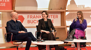 Anne Applebaum, Omri Boehm and Jagoda Marinić sit on stage and talk to each other