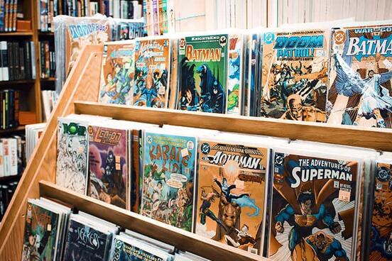 A shelf full of comic books